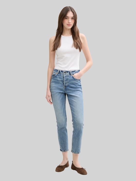 TTLOTTE slim straight jeans with high waist - Used Mid Stone Blue Denim