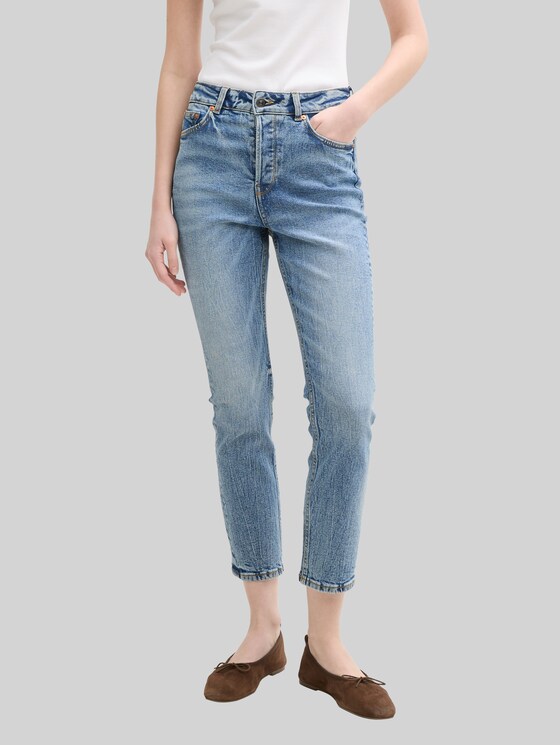 TTLOTTE slim straight jeans with high waist - Used Mid Stone Blue Denim