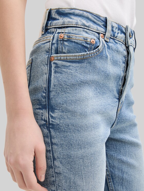 TTLOTTE slim straight jeans with high waist - Used Mid Stone Blue Denim