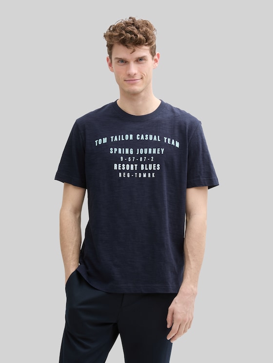 Cotton T-shirt with print - sky captain blue