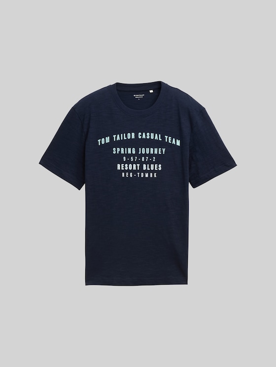 Cotton T-shirt with print - sky captain blue