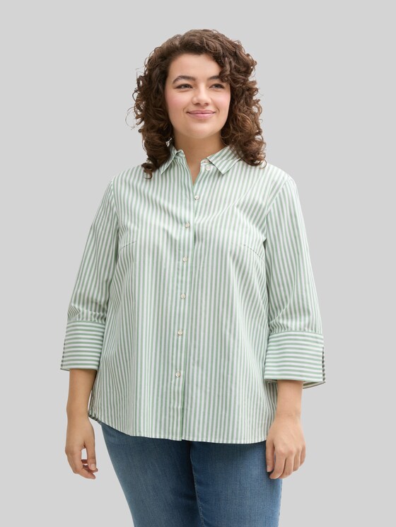 Plus Size - Loose fit blouse with striped pattern - mid green white stripe