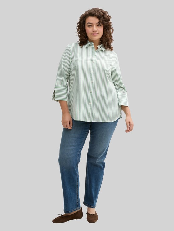Plus Size - Loose fit blouse with striped pattern - mid green white stripe
