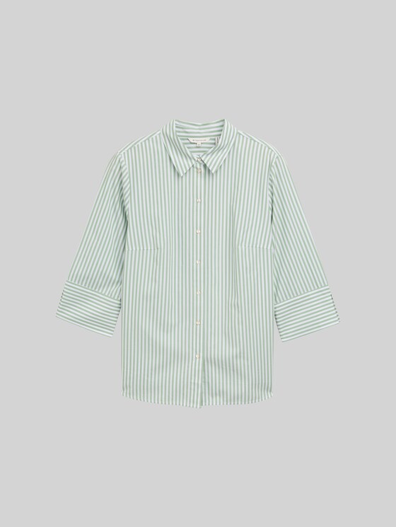 Plus Size - Loose fit blouse with striped pattern - mid green white stripe