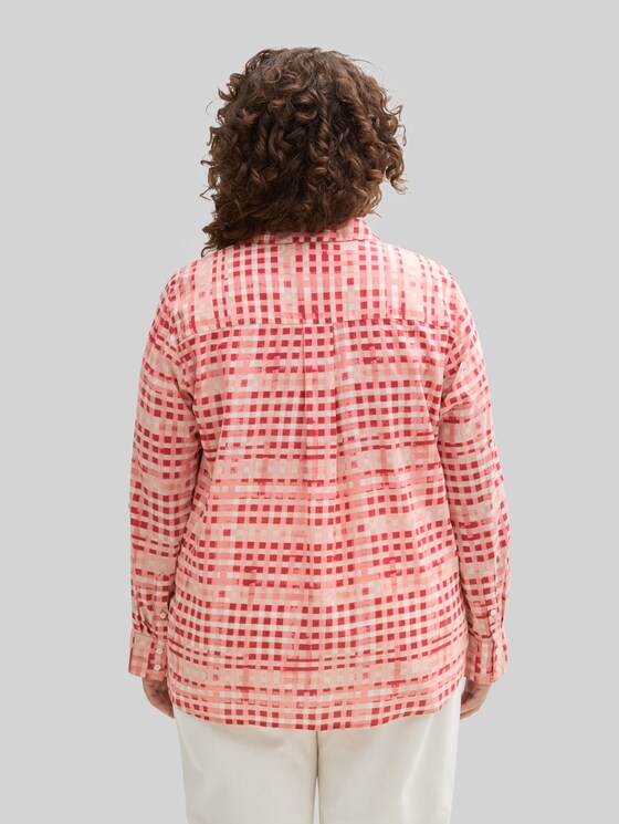 Plus Size – Patterned Blouse - berry red check design
