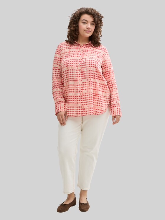 Plus Size – Patterned Blouse - berry red check design