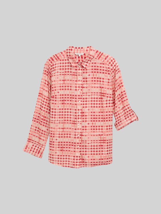 Plus Size – Patterned Blouse - berry red check design