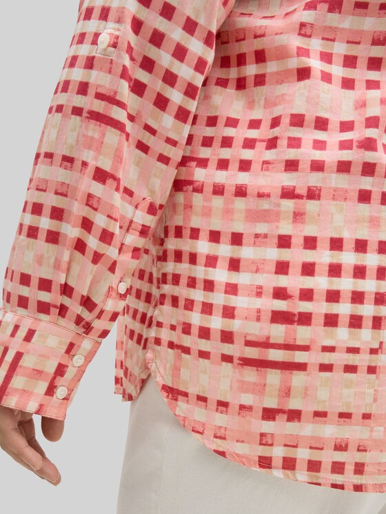 Plus Size – Patterned Blouse - berry red check design