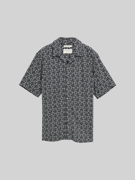 Comfort fit short-sleeved shirt in Hawaiian look - navy mosaic design