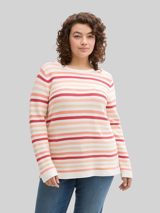 Plus - Knitted sweater with organic cotton - peachy knit stripe design