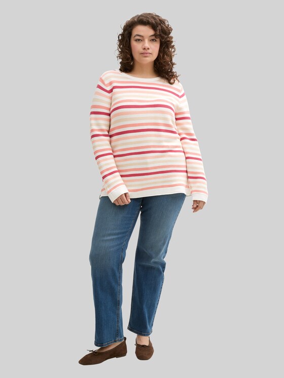 Plus - Knitted sweater with organic cotton - peachy knit stripe design