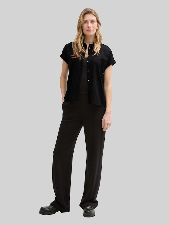 Loose fit blouse with linen blend - deep black