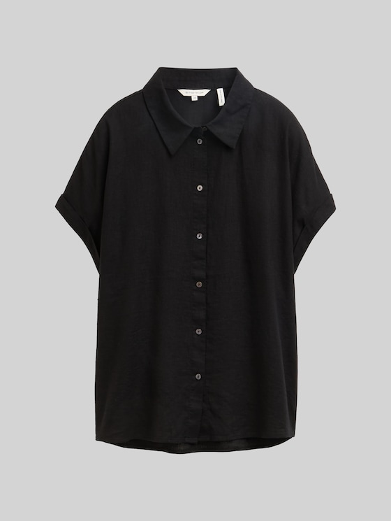Loose fit blouse with linen blend - deep black