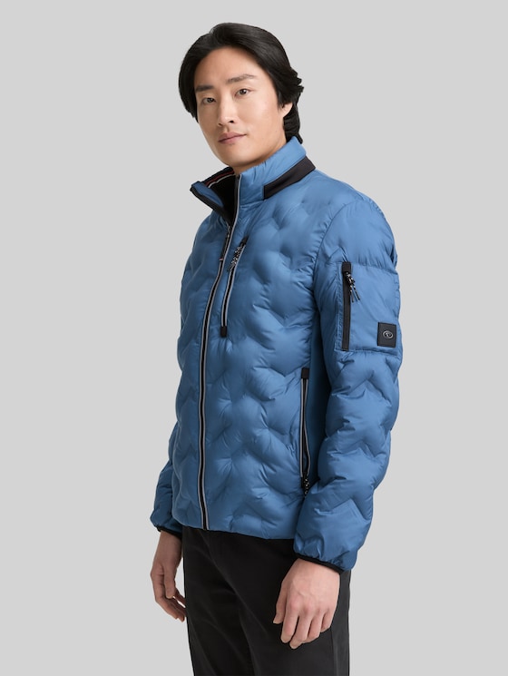 Hybrid lightweight quilted jacket with stowable hood - real teal blue