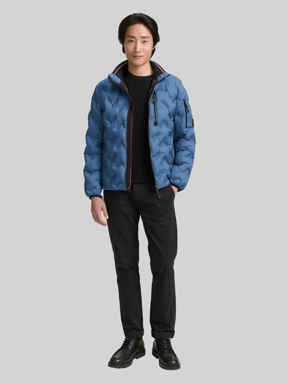 Hybrid lightweight quilted jacket with stowable hood - real teal blue