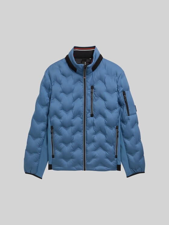Hybrid lightweight quilted jacket with stowable hood - real teal blue