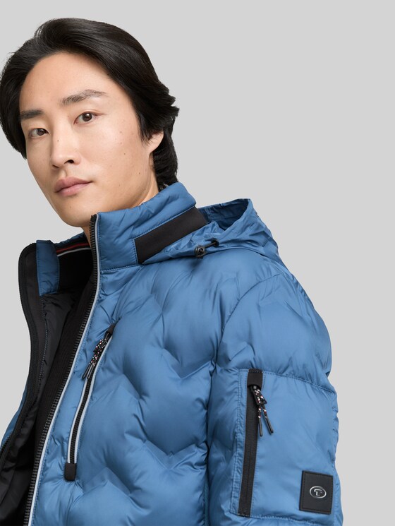 Hybrid lightweight quilted jacket with stowable hood - real teal blue