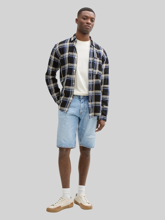 TTPIERS Slim Destroyed Jeans Shorts - Destroyed Light Stone Blue Denim