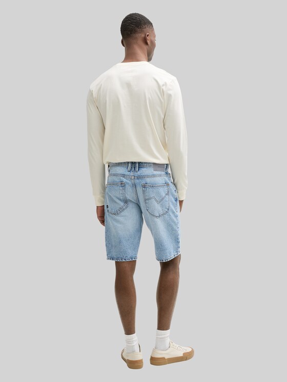 TTPIERS Slim Destroyed Jeans Shorts - Destroyed Light Stone Blue Denim