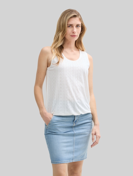 Mixed-fabric openwork top - Whisper White