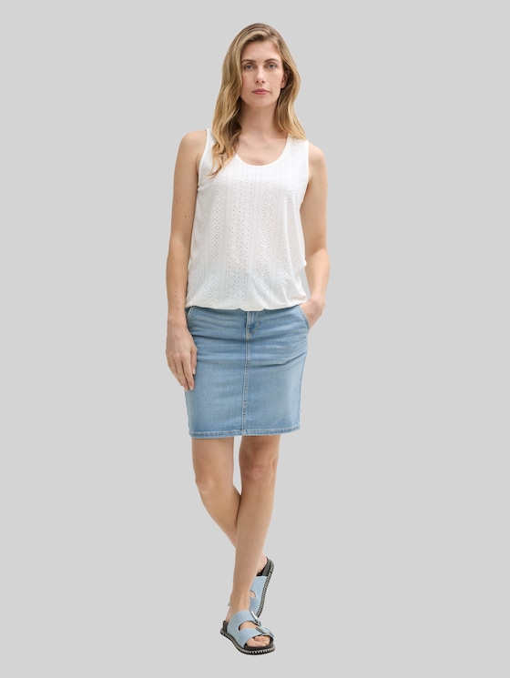 Mixed-fabric openwork top - Whisper White