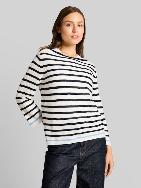 Striped knitted jumper - navy offwhite blue stripe