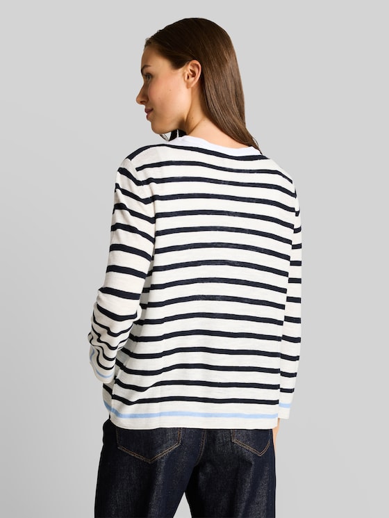 Striped knitted jumper - navy offwhite blue stripe