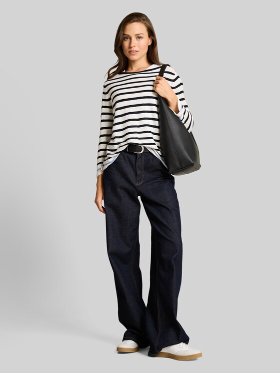 Striped knitted jumper - navy offwhite blue stripe