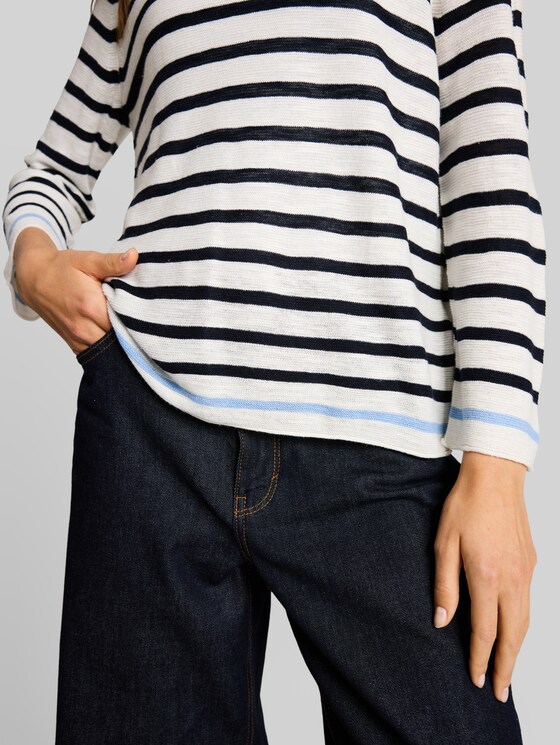 Striped knitted jumper - navy offwhite blue stripe