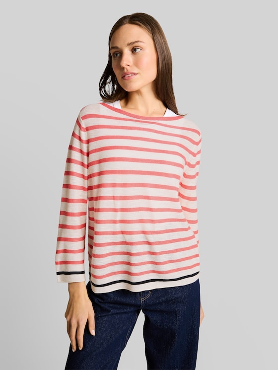 Striped knitted jumper - coral offwhite navy stripe