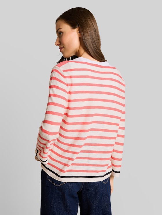 Striped knitted jumper - coral offwhite navy stripe