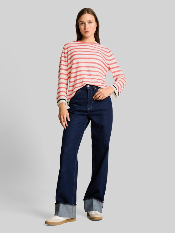 Striped knitted jumper - coral offwhite navy stripe