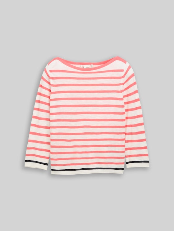 Striped knitted jumper - coral offwhite navy stripe