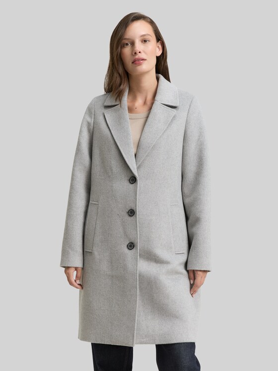 Wool coat with slit pockets - medium silver grey melange
