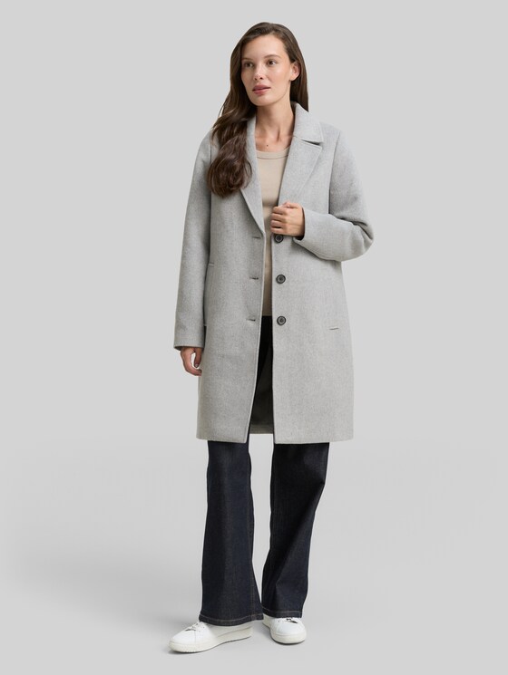 Wool coat with slit pockets - medium silver grey melange