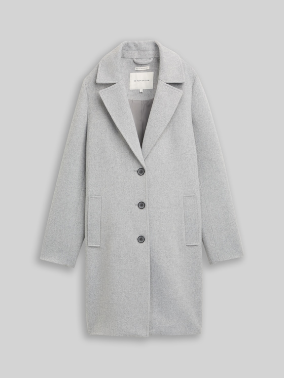 Wool coat with slit pockets - medium silver grey melange