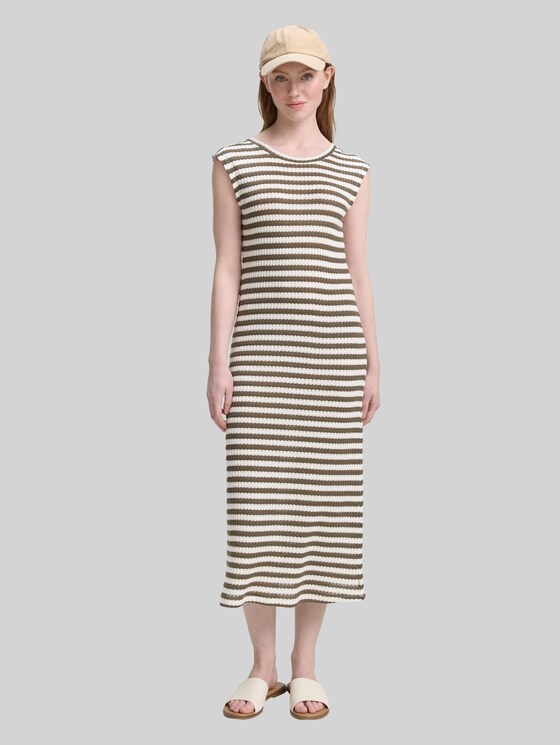 Midi dress with a striped pattern - olive white stripe