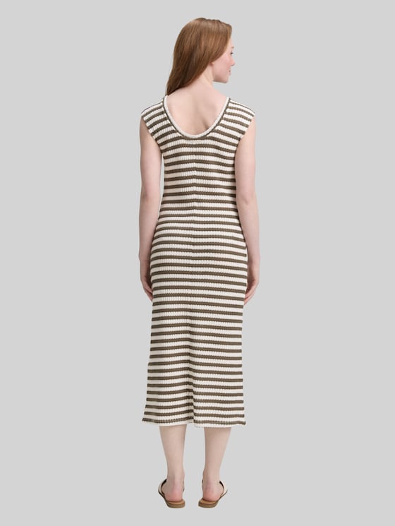 Midi dress with a striped pattern - olive white stripe