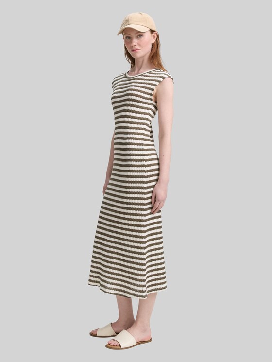 Midi dress with a striped pattern - olive white stripe
