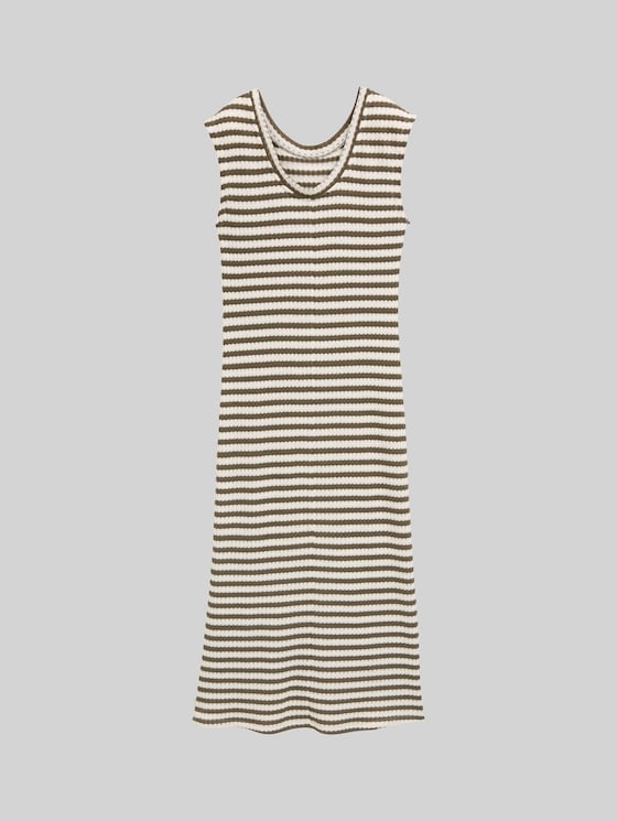 Midi dress with a striped pattern - olive white stripe