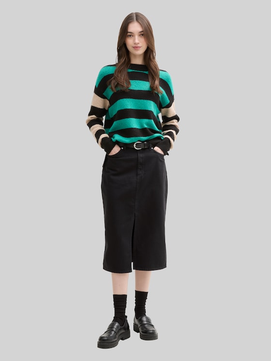 Midi denim skirt with slit - deep black