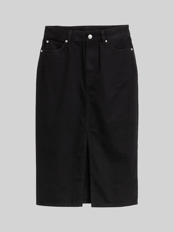 Midi denim skirt with slit - deep black