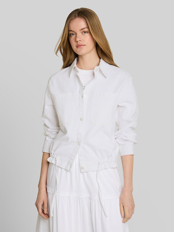 Lightweight denim jacket with drawstring - White Denim