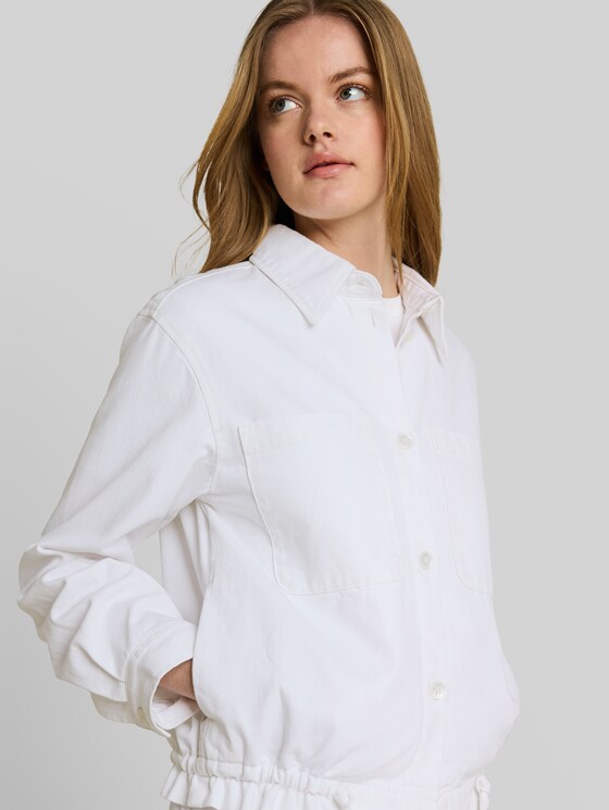 Lightweight denim jacket with drawstring - White Denim
