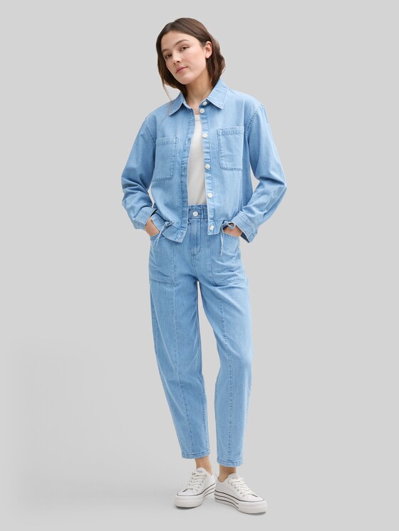 Lightweight denim jacket with drawstring - Used Bleached Blue Denim