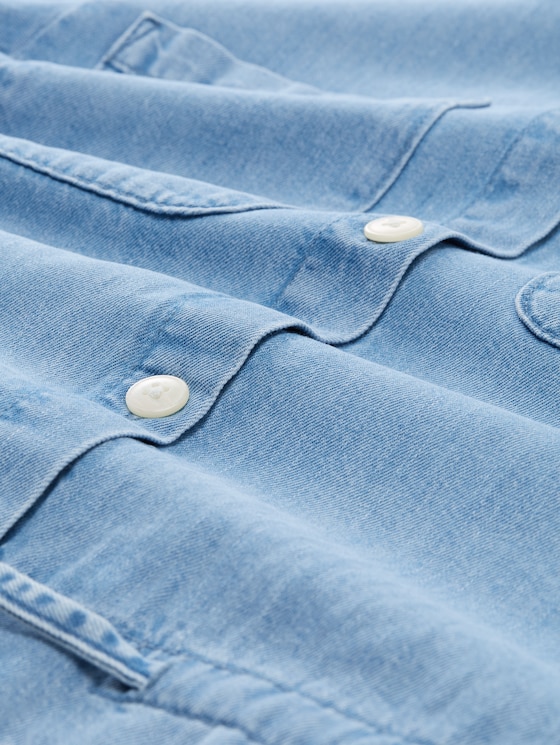 Lightweight denim jacket with drawstring - Used Bleached Blue Denim
