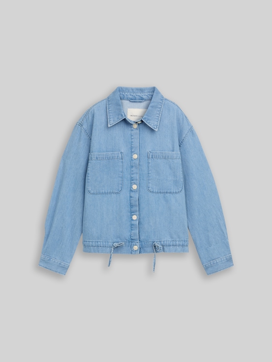Lightweight denim jacket with drawstring - Used Bleached Blue Denim