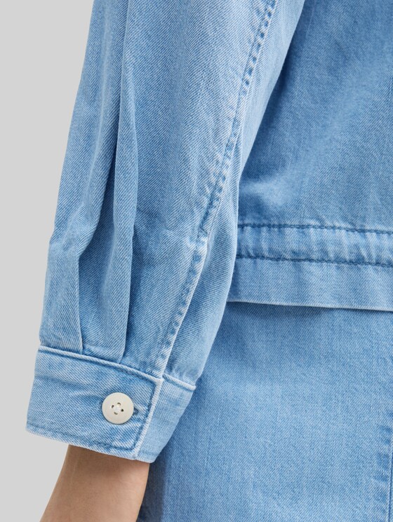 Lightweight denim jacket with drawstring - Used Bleached Blue Denim