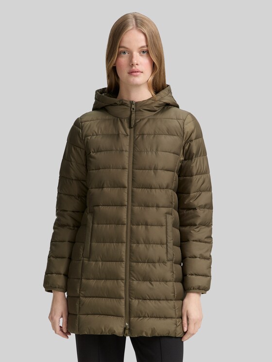 Lightweight quilted coat with hood - Grape Leaf Green