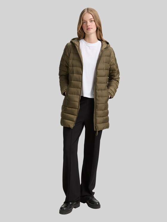 Lightweight quilted coat with hood - Grape Leaf Green